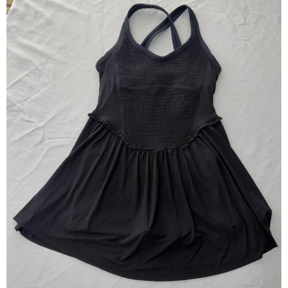 Free People Movement Smockin Hot Mini Dress Black Romper Black Ruffle Athletic S